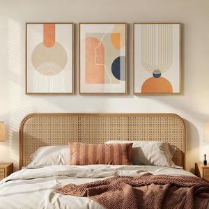 3 Piece Framed Abstract Neutral Boho Canvas Wall Art Bedroom, 16x24 Inch, 24" H x 16" W x 3Pcs