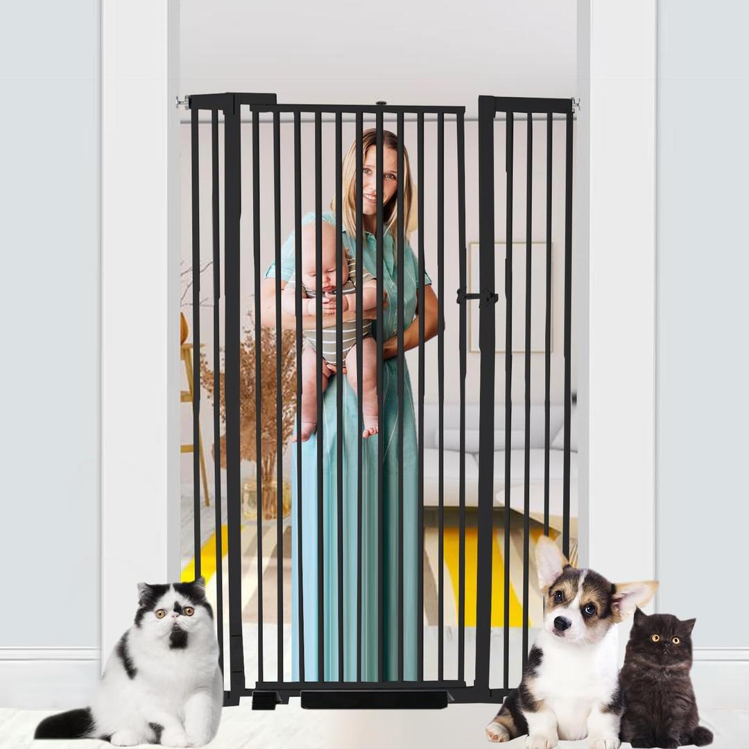 55.1 inch Extra Tall Pet Gate Baby Gate, Extra Wide Adjustable 29.92"-48.03", Pressure Mounted Walk Through Swing Safety Dog Gate for Stairs, Doorways, Kitchen, Black