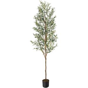 Artificial Fake Olive Tree 7FT Tall 1Pack Faux Silk Olive Tree for Home Living Room Office Decor Faux Artificial Plants Indoor Fake Potted Plants with Fruit & Free Moss