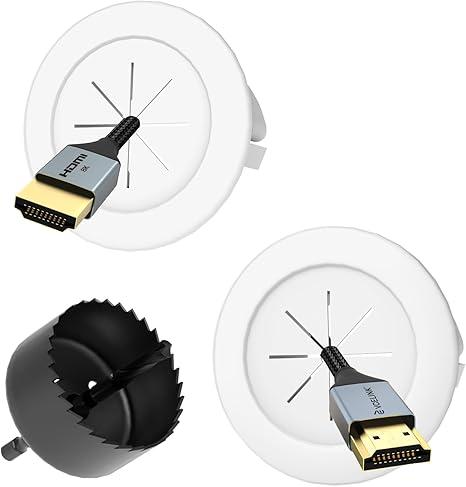 VCELINK inWall Cable Management Kit, 2.44" (62 mm) Mini Wall Cord Hider for TV/Coaxial/HDMI/Speaker Cords, Includes 2 Pass Throughs, Locking Brackets and Hole Saw Drill Attachment