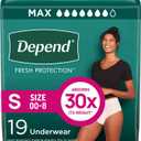 Depend Fresh Protection Adult Diapers, Incontinence Underwear for Women, Disposable, Maximum, Small, Blush, 19 Count