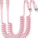 USB C to C Cable 3FT for Car, Coiled USB C Fast Charging Cable for iPhone 17/16/15, 2Pack Type C Cord for iPhone 15/Plus/Pro/Pro Max/Samsung Galaxy S23-Pink