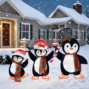58" Large Penguin Outdoor Lighted Holiday Decoration for Christmas Easter, Stackable Handmade Outside Big Penguin Figures, Waterproof LED Light Up Easter Sign Decor for Yard Lawn Garden Home Indoor