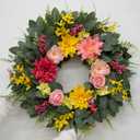 Spring Summer Eucalyptus Wreaths for Front Door Outside 24Inch Door Yellow Daisy Wreath with Sunflower Peony Dahlia Green Leaves for All Season Indoor Outdoor Home Farmhouse Porch Wall Window Decor