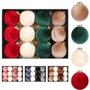 Super Holiday 3.14" Velvet Christmas Balls, 12PCS 80MM Plastic Christmas Ball Ornaments for Xmas Tree Hanging Decorations Assortment, for Holiday Party Decor, Red, White, Green, Coffee
