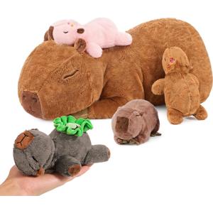 Ditucu 5Pcs Capybara Stuffed Animal Mommy 16.5 inch with 4 Babies 6.6 inch Family Set Cute Plushies Toys Gifts for Kids
