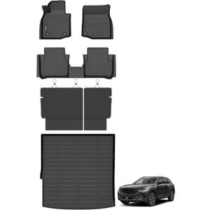 ANBINGO Floor Mats & Seatback Cargo Liner for 2025 2026 CX-50 Hybrid/All Weather TPE Mazda CX50 Floor Liners / 1st & 2nd Row Custom Mats Full Set / (Velcro Tape Fixed Backseat) Accessories - Black