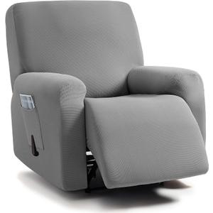 ULTICOR Jacquard Design, 4-Piece, 1 Seat Recliner Cover, Reclining Chair Covers for 1 Cushion Reclining Sofa, Single Seat Recliner Couch Cover, Washable (Light Grey, Recliner Cover)