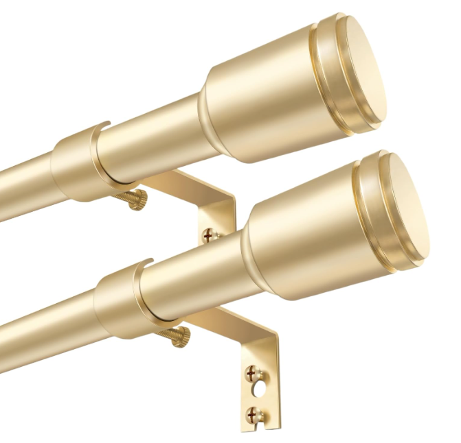 5/8” Diameter Curtain Rods 3090 Inch, for 3084 Inch Windows, Adjustable Splicing Gold Curtain Rods for Windows with Brackets, Window Rod Long Small Curtains Rod