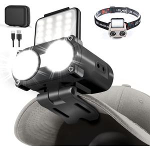 LED Hard Hat Light, 800Lumens Rechargeable Dimmable Clip on Cap Lights, 180Adjustable Hat Flashlight Headlamp Waterproof for Running, Camping, Hunting, Cycling (Black)