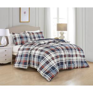 Chezmoi Collection 3-Piece Plaid Comforter Set Full Size - Blue Orange White Herringbone Plaid Stripe Printed Microfiber Bedding Lightweight Breathable Blanket for All Season