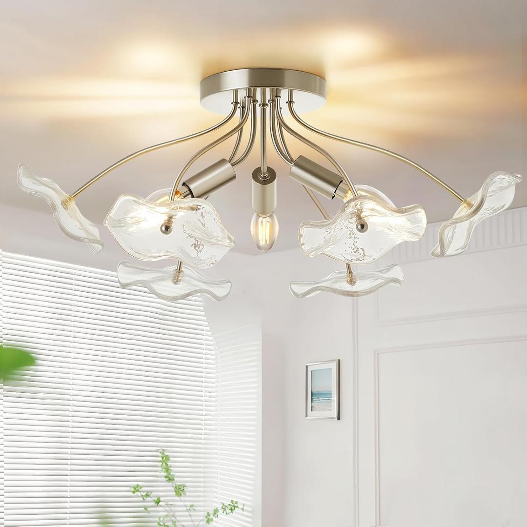 Semi Flush Mount Ceiling Light Fixture, 18" Brushed Nickel Ceiling Light, 8.25 inches x 18.75 inches