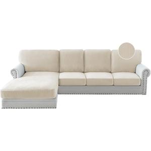 PrinceDeco Sofa Covers for Sectional Sofa, Velvet Soft Couch Covers Couch Cushion Covers Anti Slip, Stretch Sofa Slipcovers Washable Wear-Resistant Pet Friendly (1 PC Medium Seat Cover, Ivory)