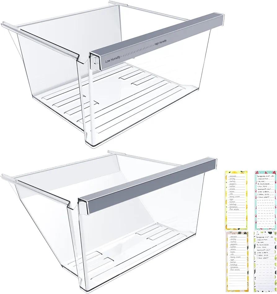 [2 Pack] UPGRADED W11162443 Refrigerator Crisper Drawer Humidity Control Drawer & W11162446 Refrigerator Deli Drawer Compatible with Whirlpool Fridge Drawer Parts WRS325SDHZ WRS555SIHZ03 Shelf Drawer