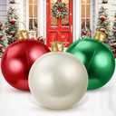 Jetec 3 Pcs 17" Christmas Inflatable Ball Ornament with Glitter Cloth Cover, Large PVC Xmas Blow Up Ornaments Holiday Blow Ball for Yard Outdoor Lawn Porch Decorations (Red,Green,White)