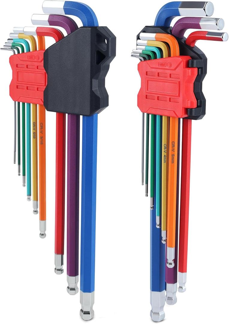 Lichamp 18-Piece Long Allen Wrenches Sets, Metric and Standard Allen Key Set Hex Key with Ball End, SAE 1/16 to 3/8 inch, Metric 1.5 to 10 mm