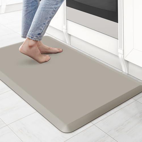KitchenClouds Kitchen Mat Cushioned Anti Fatigue Rug 17.3"x28" Waterproof Non Slip Standing Desk Mat Comfort Floor Mats for Kitchen House Sink Office (Khaki)