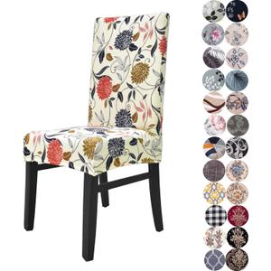 Chair Covers for Dining Chairs Set of 4, Stretchy Soft Parson Chair Covers Removable Washable Kitchen Dining Room Chair Slipcovers with Elastic for Universal Fit (Orange Flowers)