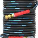 4800 PSI Pressure Washer Hose 100FT, 3/8'' Steel Wire Braided Kink Resistant Power Washing Extension Hose for Hot Water Max 248°F, Qucik Connect End, Black and Blue