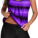 Aqua Eve Two Piece Women's Tankini Swimsuits Blouson Swim Tank Top with Shorts Modest Bathing Suits (Purple Stripe, Large)