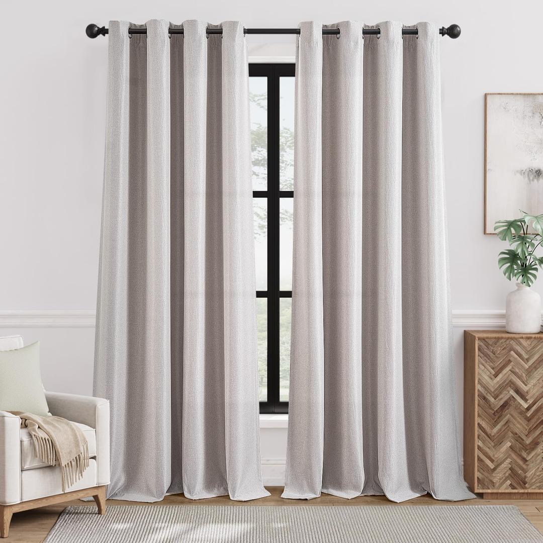 jinchan Linen Textured Curtain 96 Inch Long for Living Room Light Filtering Thermal Insulated Grommet Top Window Drape for Bedroom 52x96 Stone White, 1 Panel