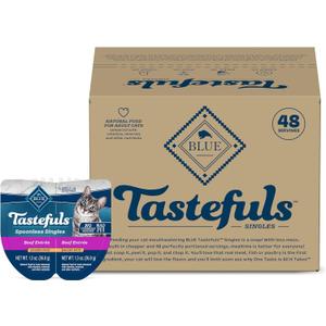 Blue Buffalo Tastefuls Spoonless Singles Natural Wet Cat Food Pat, 2.6-oz Twin-Pack Trays, Beef Entre (24 Count)