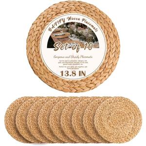 13.8 in Plate Chargers Round Woven Placemats Set of 10, Boho Farmhouse Rustic Place Mats for Dining Table Decor, Rattan Wicker Table Mats Jute Braided Chargers for Dinner Plates (Natural)