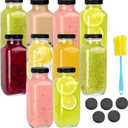 10 Pack 16oz Glass Juice Bottles with Lids - Reusable Juicing Bottles Glass Drinking Jars Containers with Airtight Lids & Cleaning Brush - Perfect for Juicing,Milk,Kombucha, and Storage