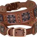 PET ARTIST Sturdy Genuine Leather Dog Collar,Heavy Duty Soft Leather Dog Collar for Medium & Large Dogs,Hand Made,Brown,Medium Size (M:Neck 16"-19"(40-47CM),Width 2")
