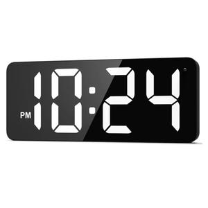 LED Digital Wall Clock with Large Display, Big Digits, Auto-Dimming, 12/24Hr Format, Modern Electric Small Silent Wall Clock for Living Room, Bedroom, Classroom, Farmhouse, Kitchen, Office - White