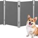 RANTILA 4 Panel Indoor Foldable Dog Fence Freestanding Dog Gate for Stairs, Hallways, or Doorways for Small Dogs- 68 X 24 Inch, Grey, Need Assembly