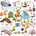 U-Zimikee 100 Pcs Mini Fairy Garden Accessories - Miniature Landscape Decorations with Bridge Pond House Gnome Figurines Mini Resin Animals Miniature Garden Figures Bulk for Dollhouse Garden Craft