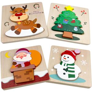 Anditoy 4 Pack Christmas Wooden Puzzles for Kids Toddlers Christmas Toys Christmas Stocking Stuffers Party Favors Gifts