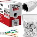 Cmple - White Cat5e Ethernet Cable 1000ft Bulk Unshielded Twisted Pair (UTP), Solid 24AWG + 50 Pack White RJ45 Strain Relief Boots for Ethernet RJ45 LAN Cable Bundle