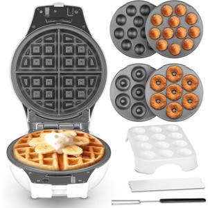 SugarWhisk Thick Belgian Waffle Maker with 3 Removable Plates, 7 Non Stick Belgian Waffle Iron Removable Plates, 3 in 1 Mini Donut Maker Machine, Cake Pop Maker Machine Set with Accessories & Tools