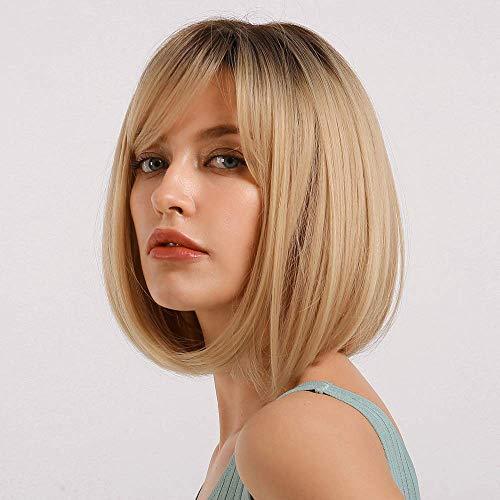 Luxclipse Blonde Bob Wig with Bangs, Short Bob Real Human Hair Wigs for Women, Glueless Breathable Capless Lightweight Tangle Free Natural Look for Daily Use (Blonde,12 Inch)