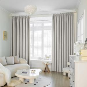 MAIHER Total Blackout 72'' W Pinch Pleated Curtain with Hooks Tieback, Thermal Insulated Linen Textured Pinched Pleated Drape for Sliding Patio Door, Greyish Beige, 1 Panel, 72'' W x 84''L