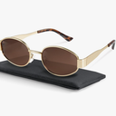 livho Retro Polarized Sunglasses - UV400 Protection, Oval Shape, Metal Frames - Matching Soft Case Inlcuded
