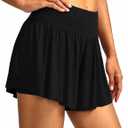 Soothfeel Women's High Waisted Swim Skirt Shorts 3" Flowy Swimsuit Bathing Suit Swim Bottoms for Women with Pockets UPF 50+ (Black, L)