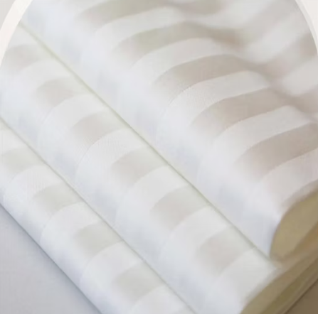 Thread Count Long Staple Premium Solid Color Cotton Sateen Weave 3cm Satin Stripe Fabric for Hotel Bedding. California King Size