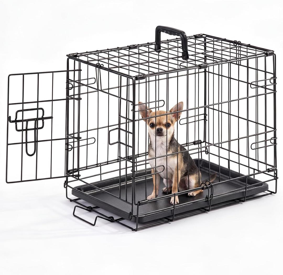 Small Dog Crate 18 Inch Foldable Single Door Dog Cage Pet Kennel | Metal Wire, Secure Lock, Plastic Leak-Proof Pan Tray, Indoor Outdoor Training Pet