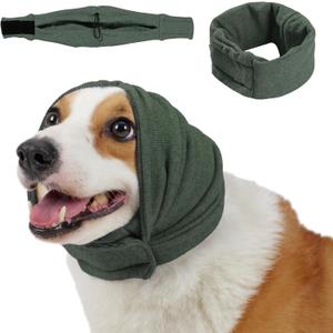 Dog Calming Hoodie, No Shake Ear Wraps for Dogs, Adjustable Dog Ear Muffs for Noise Protection, Ear Wrap Head Cover for Anxiety Relief & Hematoma (Olive Green, S(Head Circle:9.8"-14.9"))