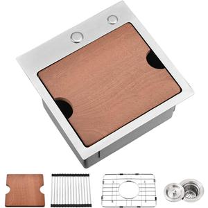 15x15 Drop In Bar Sink Small Kitchen Sink Top Mount Workstation Stainless, 15"Lx15"Wx9"D