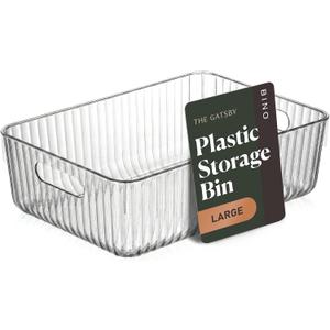 BINO | Plastic Storage Bins, Large | THE GATSBY COLLECTION | Clear Storage Bins for Organization | Pantry Organizers | Kitchen Organizer | Fridge & Freezer Organizer | Cabinet Plastic Containers