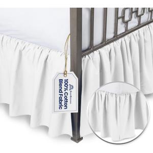 BLISSFORD White Bed Skirt Queen Size 18 inch Drop - with Split Corners - Cotton Blend Ruffled Bed Skirt, Dust Ruffle with Platform, White Queen Size Bedskirt, Machine Washable