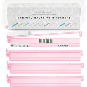 Premium Clear Mahjong Racks with Pushers, 4-Pack Non-Slip Acrylic Racks, Standard