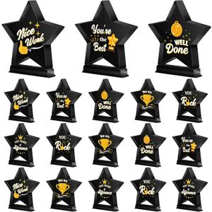 Treela 18 Pcs Employee Appreciation Awards Gifts Bulk Small Acrylic Trophies Mini Thank You Plaque Gifts for Recognition Adults Students Classroom Office Graduation Decorations(Star,Black)