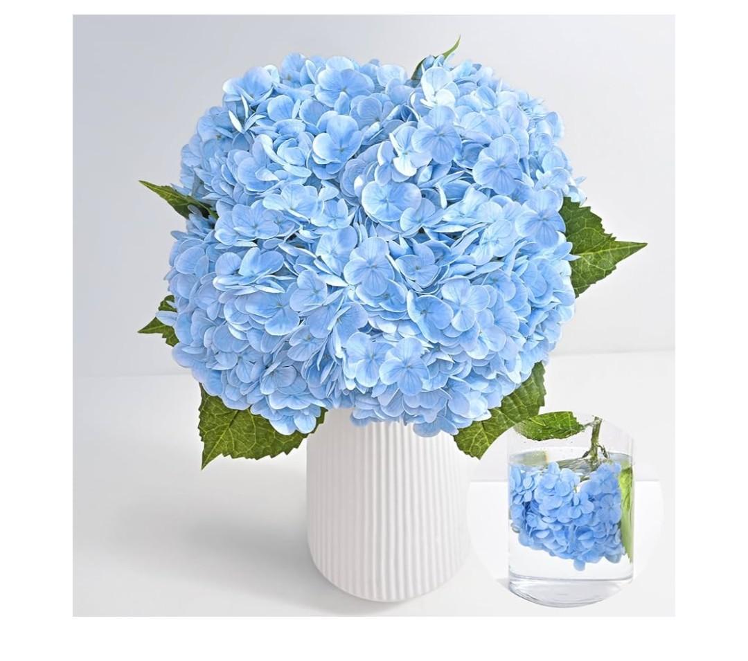 MARTINE MALL 4Pcs 21in Hydrangea Artificial Flowers, Latex Real Touch Hydrangeas Lifelike Large Hydrangea Flowers for Home Decor Party Arrangements Wedding Bouquets Centerpieces (Blue)