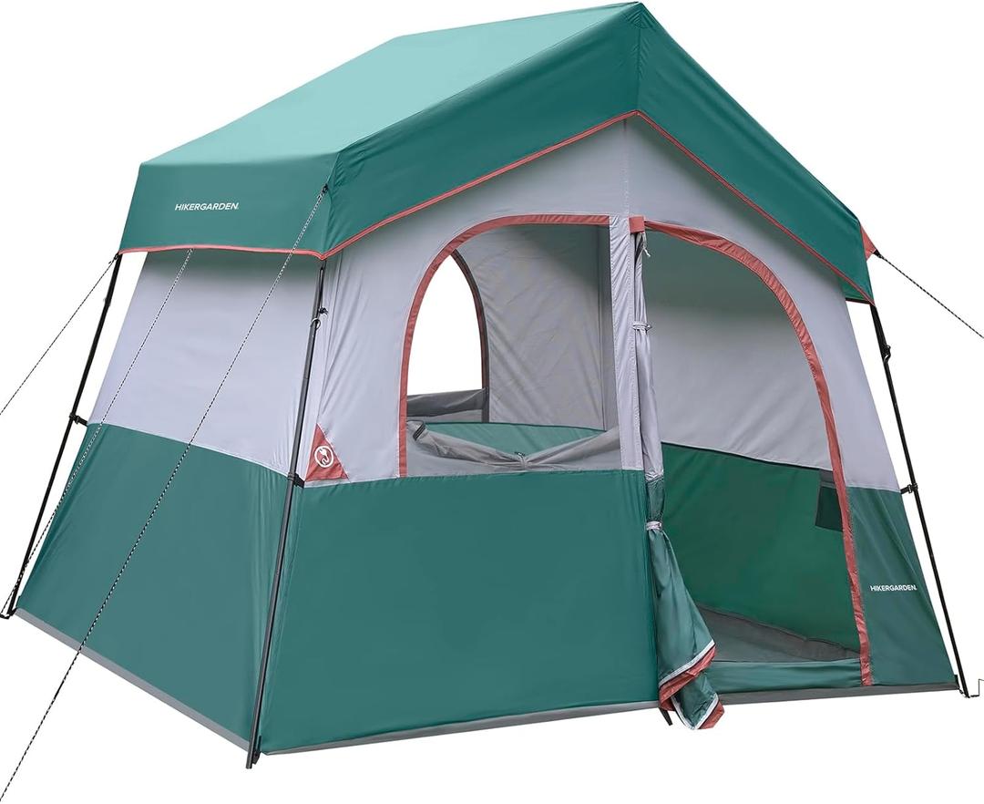 HIKERGARDEN 6-8 Person Camping Tent - Portable Family Cabin Tent for Camp, Windproof Fabric Camp Tent Outdoor for Hiking, Backpacking, Traveling (Dark Green)