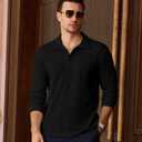 PRIVIMIX Mens Knit Polo Shirts Long Sleeve Fashion Textured Polo Sweater Stretchy Pullover Sweaters for Men Casual Golf Shirt (Black, L)